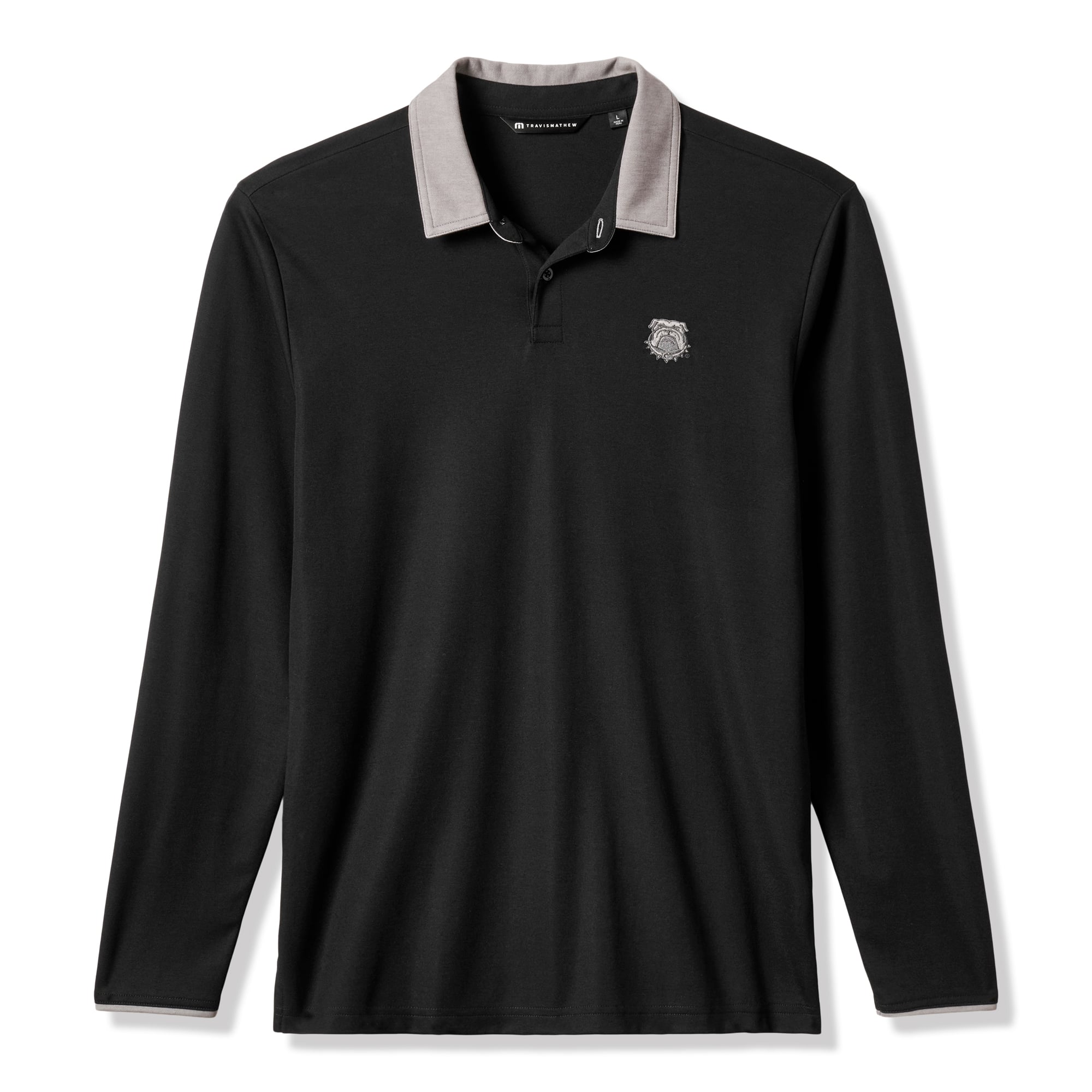 Polo à manches longues TravisMathew noir Georgia Bulldogs Varsity Vintage pour homme, en mélange de trois matières.